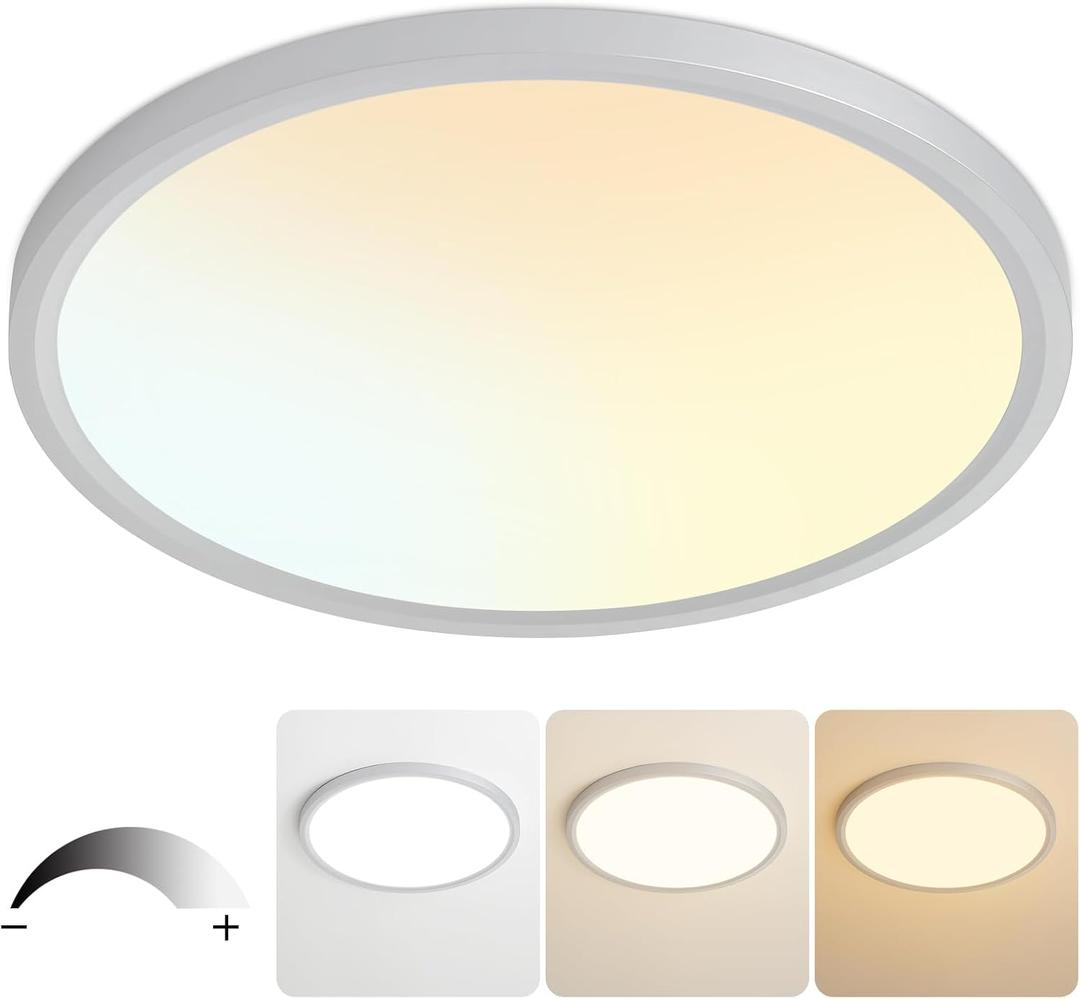 20 Inch Flush Mount Ceiling Light, Bright 40W Dimmable LED Fixture 4000LM, 3000K/4500K/6000K Adjustable, Durable Round Ceiling Lamp for Bedroom, Kitchen, Living Room, Dining Room, Bathroom, Silver