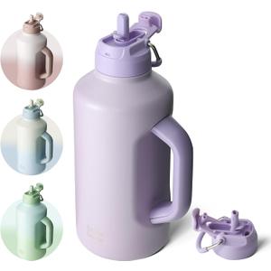 BOTTLE BOTTLE Insulated Water Bottle 64 oz with Straw and Dual-use Lid Stainless Steel Water Bottle with Handle Stainless Steel Jug for Workout Gym Soccer and More Sports purple