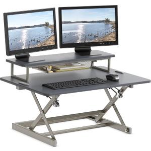 SHW 36-Inch Height Adjustable Standing Desk Converter Sit to Stand Riser Workstation, Gray (Grey)