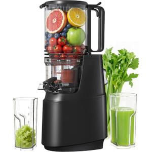 Cold Press Juicer, Juicer Machines with 5.3" Wide Feed Chute, Slow Masticating Juicer for High Yield with Whole Fruits and Vegetables (Black)