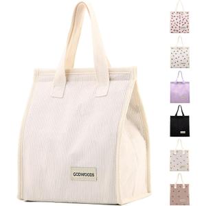 TELLUMO Corduroy Lunch Bag for Women Men Cute Lunch Bag Insulated Lunch Box with Large Capacity (7.5L) Reusable Lunchbag for Work, Picnic, Beach or Travel (S- Corduroy Beige)