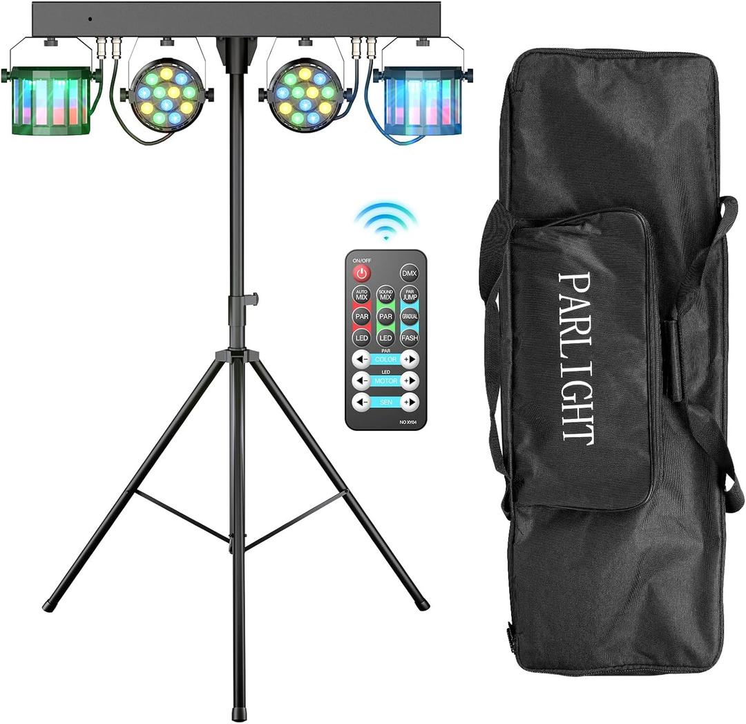 5 in 1 Dj Lights with Stand 5.9ft,Led Dj Par Light+Effect Strobe Light Disco Party Lights for Parties Indoor Sound Activated DMX Wireless Control Mobile Stage Lighting with Carry Bag (Black 1PC)