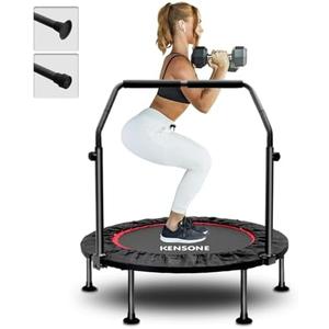 KENSONE 48" Foldable Mini Trampoline, Indoor Trampoline for Kids, Adults Indoor/Garden Workout, Fitness Rebounder with Adjustable Foam Handle, Max Load 330/450 lbs