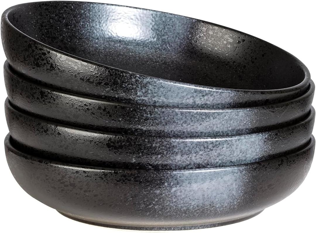 S&Q'S CERAMICS Large Serving Bowls Set of 4, 60 ounce Large Salad Bowls, 10'' Ceramic Wide Shallow Bowl Plates, Pasta Serving Dishes for Fruit, Microwave Safe(Black and Grey) (TSW2021) (10 inches (Width) x 2.2 inches (Depth))