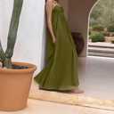 Women's Plisse Dress Adjustable Spaghetti Strap Maxi Solid Party Wedding Guest Dresses (Green, S)
