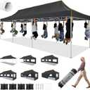HOTEEL 10x30 Heavy Duty Pop up Canopy Tent for Parties with 8 Sidewalls, Easy Setup Outdoor Commercial Instant Gazebo for Wedding Event, with Portable Bag & Sand Bags, Black(Hexagonal Frame)