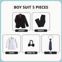 JPF Boys Formal Suits Slim Fit 5 Piece Kids Suit Jacket Pants Set with Dress Shirt and Tie for Wedding Prom (Black, 14Y)