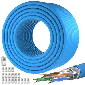 Cat 7 Outdoor Ethernet Cable 328ft (100M | x 20 RJ45), SFTP Triple Shielded Ethernet Cable, Bulk Cat7 Cables, Waterproof, Direct Burial, UV Resistant, In-Ground, Network, Internet, LAN, Cat7-328ft (Blue)
