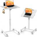 JOY worker Mobile Standing Desk, 23.6" x 20.5" Small Rolling Laptop Cart with 90 Tiltable Desktop, Portable Height Adjustable Sit-Stand Computer Desk on Wheels for Home Office, White