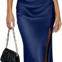 DAAWENXI Women's Summer Sexy Strapless Satin Tube Bodycon Midi Dress Side Slit Cocktail Party Long Dresses (Blue, L)