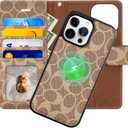 Luxury Designer Wallet Case for iPhone 16 Pro Max, Magnetic Detachable Cover with Card Slots, Kickstand, Wrist Strap, Smartish PU Leather, 6.9 Inch,Khaki