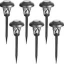 GIGALUMI 6 Pack Solar Pathway Lights Outdoor, Metal Glass & ABS Solar Landscape Lights Waterproof IP65, Warm White Solar Powered Garden Lights for Yard Patio Walkway Driveway (Black)