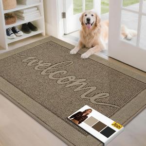 JSEI Door Mat 32"x 48",Absorbent Dirt Welcome Mat,Non-Slip Entryway Rugs Washable Indoor Entrance Mats,Low Profile Floor Mat for Entryway and Front Back Door,Beige