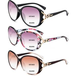 3 Pack Bifocal Sunglasses for Women Oversized Reading Sunglasses with Readers (3 Pack(black, Wrapped Flower Color, Brown))