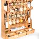 Byers Choice TX Pine Wooden Spice Rack Organizer for Countertop with Rounded Corners and Ample Storage Space – Freestanding Spice Jar Rack with Drawers for Kitchen Pantry, Apothecary