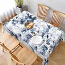 Navy Blue Floral Tablecloth 60 x 104 Inch Rectangle, Dark Blue and White Flower Tablecloths Tablecloths Polyester Spring Table Cloth for Holiday Parties Kitchen Dining Indoor Outdoor