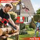 2-in-1 Cordless Pole Saw, 8 Inch Mini Chainsaw, 6.6-Ft Electric Pole Saws
21V 4.0Ah Battery Powered, Electric Tree Pruner for tree Trimming, Branch, Limb and Wood Cutting in Gardens and Orchards