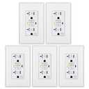 DEWENWILS 5-Pack GFCI Outlet 20Amp, Outdoor Weather-Resistant(WR), Tamper-Resistant(TR), UL Listed, Gfi Self-Test, LED Indicator, Wallplate Included with Thinner Design, White
