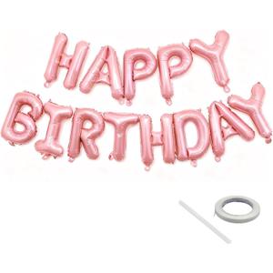 Pink Happy Birthday Balloon Banner Set -16 Inch Foil Letters Balloons, Reusable Birthday Decorations and Party Supplies, Suitable for Men and Women's Birthday DecorationsParty Backdrop