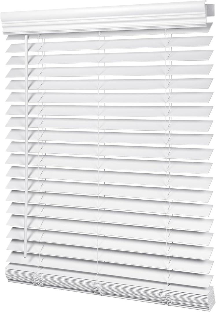LazBlinds 2-inch Cordless Faux Wood Blinds with Royal Valance, Room Darkening Horizontal Window Blinds, Inside Mount Blinds for Windows - Fit for Window 23" W x 36" H - White