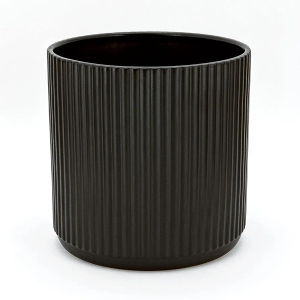 Amazon Basics Fluted Round Ceramic Planter, 8-inch, Black