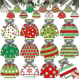 12 Pcs Winter Card Holder Gift Ugly Sweater Shaped Wooden Money Holders Money and Card Sleeves Thank You Appreciation Gift Decor(Dot)