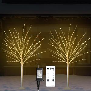 2Pack 4FT Lighted Birch Tree with 400 LED Warm White Lights, 8 Modes, Timer Remote Faux Prelit Twig Christmas Tree, Light Up Trees for Indoor Outdoor Xmas Holiday Party Decoration