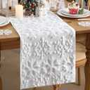 Roshtia Winter Snowflake Table Runner Soft Plush Faux Fur Jacquard Snowflake Tabletop Runner 13 x 72 Inch Winter Kitchen Dining Table Decor for Home Indoor Outdoor Holiday Party Decor (White)
