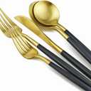 Black Gold Flatware, Royal 20 Piece Matte Black Handle 18/10 Stainless Steel Tableware Sets for 4 Including Forks Spoons Knives, Camping Silverware Travel Utensils Set Cutlery (Black Gold)