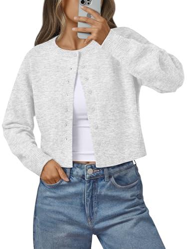 LILLUSORY Womens Cropped Cardigan Sweaters Lightweight Fall Crop Cotton Knit Y2k Outfits Fashion Button Up Clothes 2025 Grey M