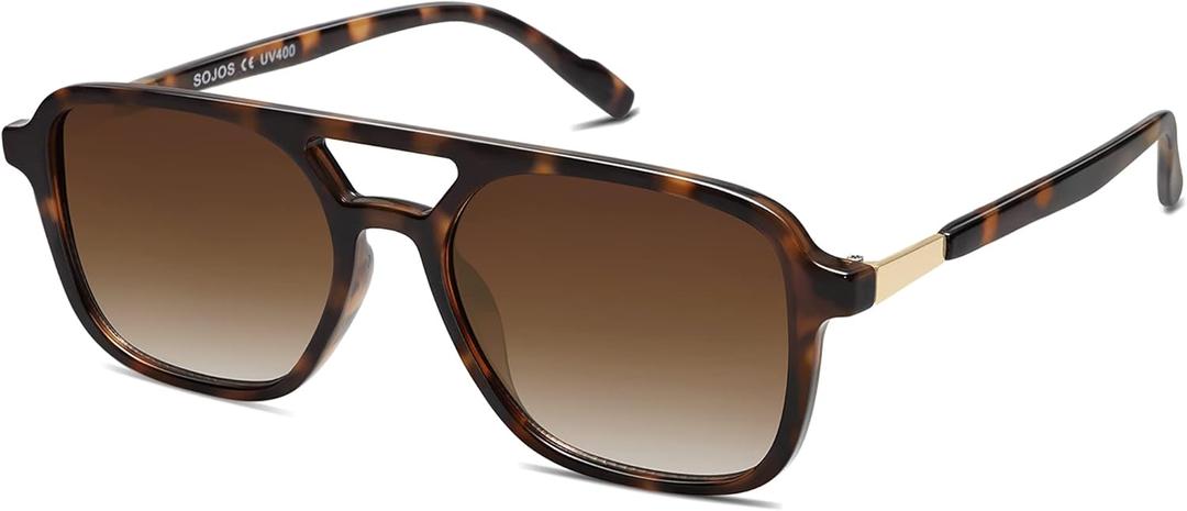 SOJOS Retro Aviator Sunglasses for Women Men,Trendy Rectangle Womens Mens Shades Sun Glasses SJ2202 (Brown Tortoise Frame/Brown Grading Lens)