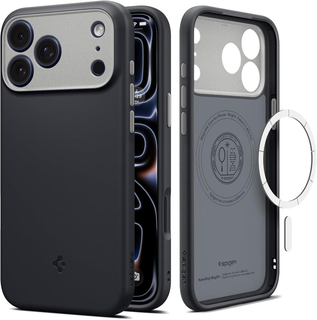 Spigen for iPhone 17 Pro Case, Nano Pop MagFit [TPU Covered Camera Control] [Compatible with MagSafe] - Black Sesame