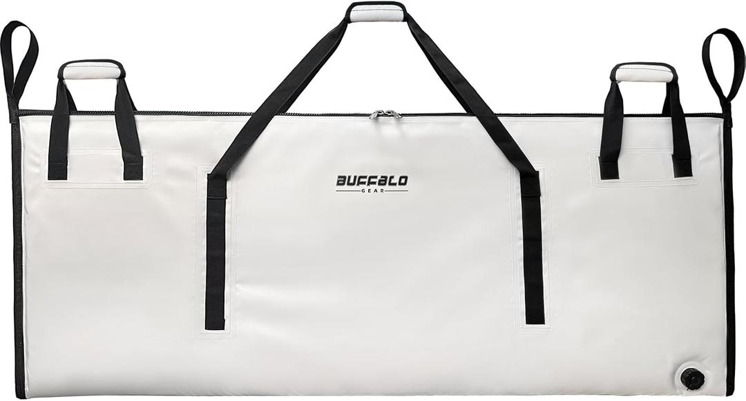 Buffalo Gear Fish Cooler Bag 60x24in with YKK Zipper, Insulated Fish Kill Bag, Large Portable Waterproof Fish Bag Keep Ice Cold More Than 24 Hours