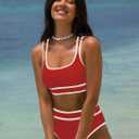 popvil Women's High Waisted Bikini Sets Neon Two Piece 2026 Swimsuit Sporty Adjustable Straps Bathing Suit (Red, Small)