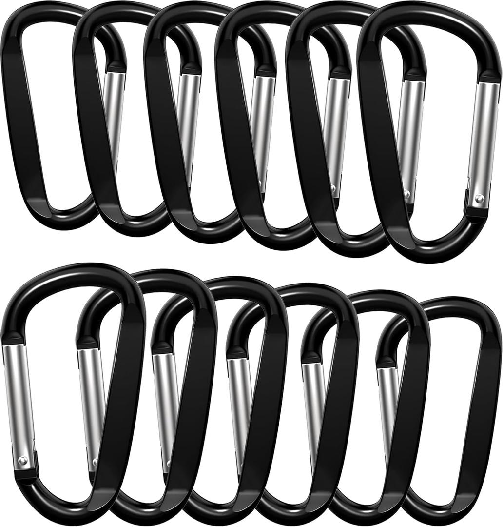 3" Aluminum Carabiner Clips, 12PCS D Ring Shape Keychain Carabiners Hook Buckle