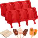 WMKGG Popsicle Silicone Molds Set, 2 PCS Ice Cream Molds with 50 Wooden Sticks for Cake Pop, Ice Pop, Cakesicles (Standard Size/Red)