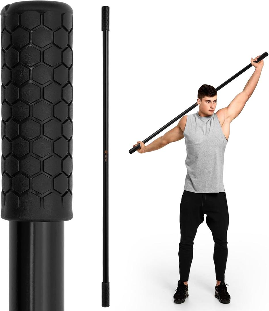 Yoga Stick, 5ft Exercise Stick for Mobility, Stretching Stick with Non-Slip Ends, Exercise Dowel for Pilates, Balance Pole and Stretch Bar for Stretching Equipment (1 PCS 58 inches Natural Bamboo Black)