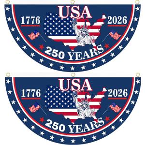 2PCS 250th Anniversary USA Flag, 1.5X3 FT 1776-2026 Fan Flags, 250 Years Anniversary Flag Bunting for Wall, Front Door, Porch, Fence, Outdoor Decorations with Brass Grommets (Style A)