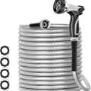 50ft 304 Stainless Steel Garden Hose Metal, Heavy Duty Water Pipe with Nozzles for Yard, Outdoor - Flexible, Never Kink & Tangle, Puncture Resistant (Sliver) (50 ft)
