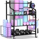 Mythinglogic Yoga Mat Storage Racks,Home Gym Storage Rack for Dumbbells Kettlebells Foam Roller, Yoga Strap and Resistance Bands, Workout Equipment Storage Organizer With Hooks and Wheels