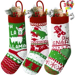 JOYIN 18 Christmas Stockings 3 Packs, Large Size Rustic Cable Knit Xmas Stocking in Red & Green, for Family Holiday Season Decorations