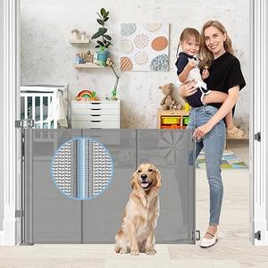 Reinforced Retractable Baby Gates with Support Rods, Retractable Gate for Babies and Pets Prevent Bottom Crawling Through, Extends up to 55” Wide, Mesh Dog Gate for The House Indoor Outdoor, Gray