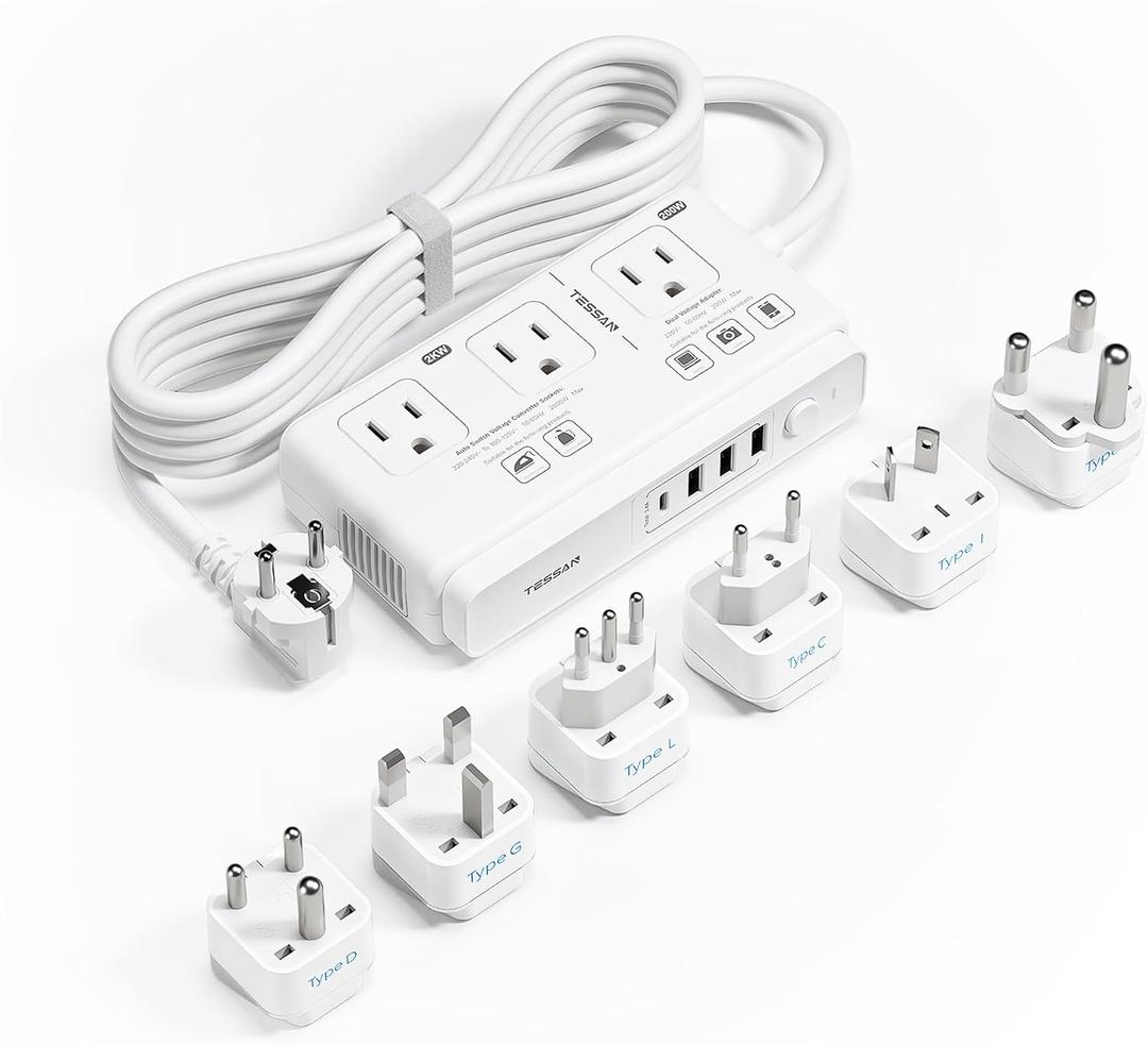 TESSAN Voltage Converter US to Europe, 220 to 110 Voltage Converter, Universal Travel Adapter with 4 USB Ports (1 USB C), 3 AC and EU UK AU IT in ZA Plug Power Adapter, Step Down Transformer, 6 FT