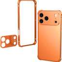 for iPhone 17 Pro Max Bumper Case Slim Thin Aluminum Metal Framelees Minimalist Borderless Design with Camera Lens Protector Shockproof Protective Cover for Men Women, Orange