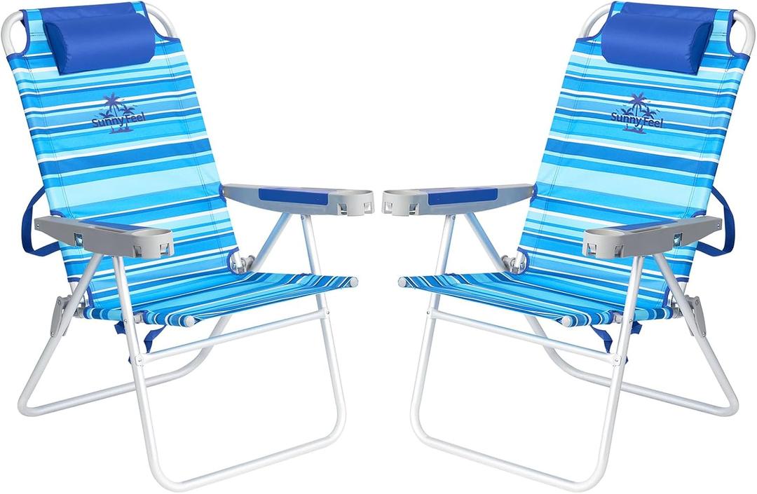 SUNNYFEEL 17" Tall Oversized Beach Chairs 2 Pack for Adults Heavy Duty 500 LBS, 5 Position, Portable High Folding Camping Chair with Cup Holder for Outdoor/Lawn/Trip, Foldable Sand Chairs for Adults
