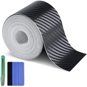 Arespark Carbon Fiber Wrap Black Vinyl Wrap, Cars Window Door Trim Universal Chrome Delete Vinyl Tape, Door Edge Guards Vehicle Protection Tape Auto Accessories with Free Tool Kit (2in x 30ft)