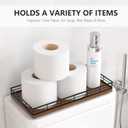 Toilet Paper Basket Organizer Oak Wood Toilet Tank Tray with Metal Frame, Bathroom Counter Top Storage for Toilet Paper, Wipes & Decor, Modern Narrow Back of Tank Shelf Organizer, Black & Brown