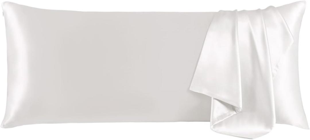 THXSILK 100% Pure Mulberry Silk Body Pillowcase for Hair and Skin, Upgraded Real Grade 6A+ Silk, Durable, Ultra-Soft Breathable Silk Pillow Case (Body Size 20"x54", White)