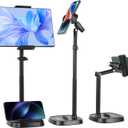 UTEBIT Adjustable Phone Stand for Desk, 11.8''-17.7''Height Adjustable Phone Holder for Desk Recording, Retractable Cell Phone Tablet Stand Holder for 5.5''-9.5''Screen iPhone 17 16 15 Pro Max Android (Black)