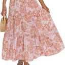 ZESICA Women's 2025 Summer Plaid Flower Elastic High Waist Flowy A Line Maxi Skirt with Pockets (Medium, Pinkbrown)